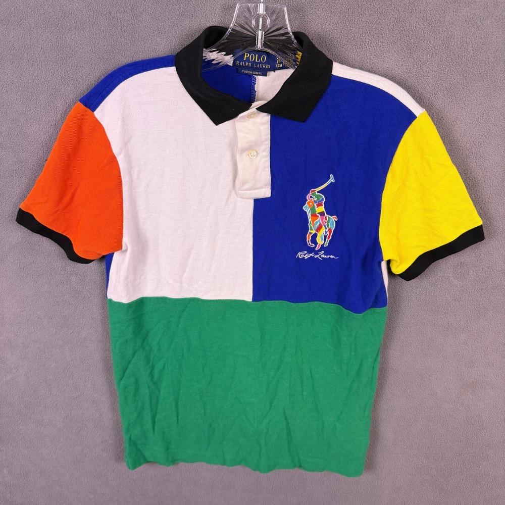Polo Ralph Lauren Polo Shirt Mens XS Multicolor Colorblock Big Pony Custom Slim